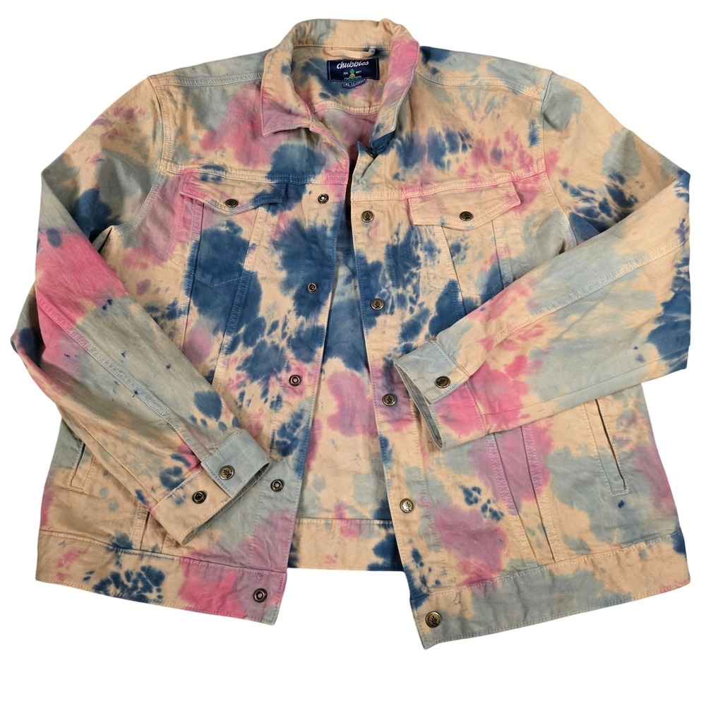 Chubbies "The Time Warp Trucker" tie-dye denim jacket Men XL